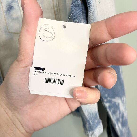 Lady Soulshine Bleach Splattered Good Vibes Only Rainbow Denim Jacket Small NWT - Picture 10 of 11